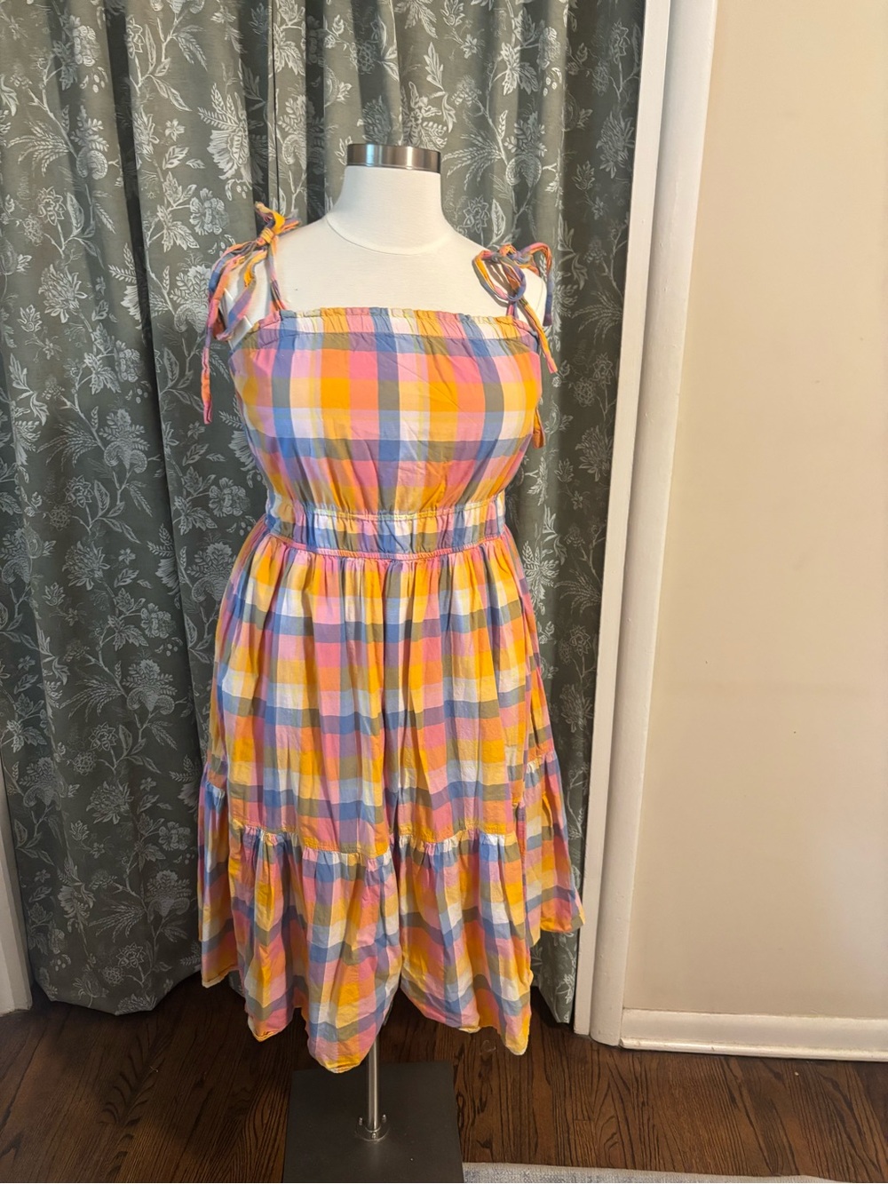 Free Assembly Pastel Plaid Tie-Shoulder Sundress - Yellow, Pink, Blue